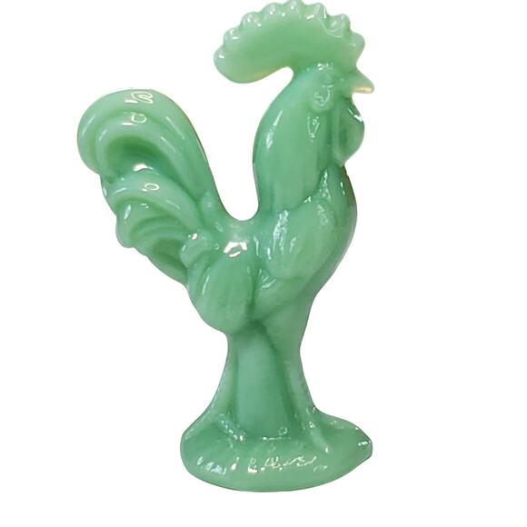 Vtg Green Jadeite Rooster 4.5" Farmhouse Figurine Glass Depression Style New - Picture 3 of 8